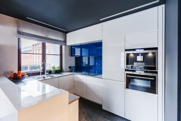 White and blue kitchen