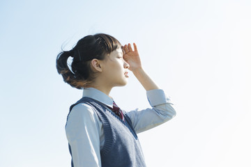 女子高生　海風　夕日