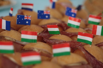 Fototapeta na wymiar Small panini with various paper flags