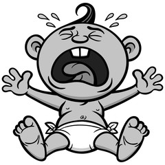 Cry Baby Illustration - A vector cartoon illustration of a crying baby.