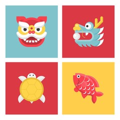 Chinese new year lucky animal sign, flat icon set