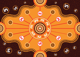 Meeting place, aboriginal art vector painting. Illustration based on aboriginal style of dot painting.