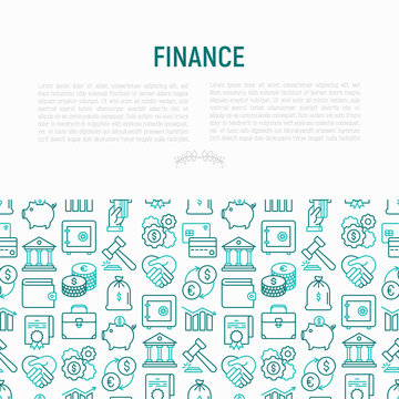 Finance concept with thin line icons: safe, credit card, piggy bank, wallet, currency exchange, hammer, agreement, handshake, atm slot. Modern vector illustration for banner, web page, print media.