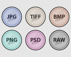 Set of round icons. Types of image files. Vector set of colored icons.