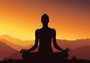 Naklejka premium Yoga background, silhouette - Vector Illustration
