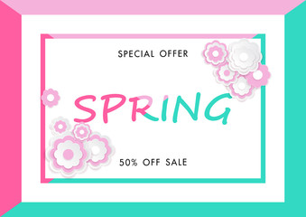 Spring sale background with beautiful flower, vector illustration template, banners, Wallpaper, invitation, posters, brochure, voucher discount.
