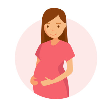 Pregnancy - young happy pregnant woman illustration in flat style