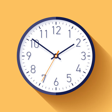 Clock icon in flat style with numbers, timer on color background. Business watch. Vector design element for you project