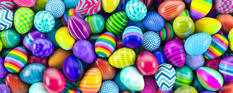 Pile of colorful easter eggs 3d illustration