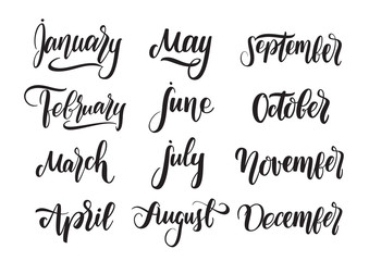 Vector handwritten type lettering of all months of the year for calendar. Seasons banners.