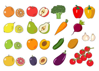 Fruits and vegetables collection - cute colorful vector illustration template with different types of fruits and vegetables