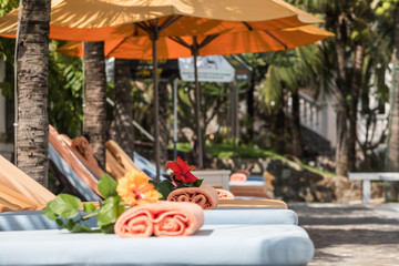sun lounges and the towels