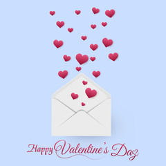 Valentine's day greeting card with flying hearts from the envelope. Vector