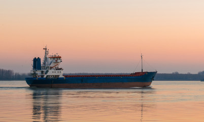 Fototapeta na wymiar Ship on Danube River,Romania