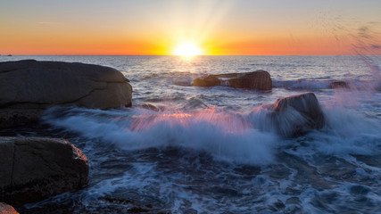 Beautiful sunrise in a bay in Costa Brava, Spain
