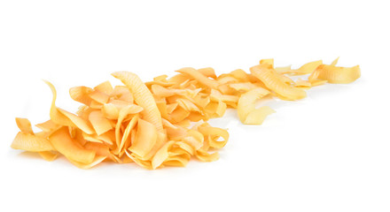 Coconut chips on a white background