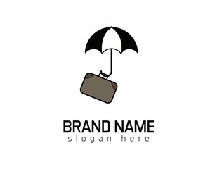 Travel, protection,umbrella suit case, logo illustration