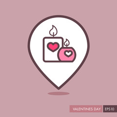 Burning candle with hearts pin map icon