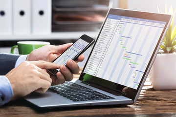 Businessperson Working With Gantt Chart On Mobile Phone
