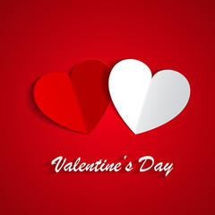 Happy Valentine's greeting card with two  paper origami hearts