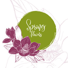 Sketch linear magnolia blossom.