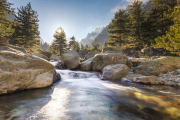 Waterfalls and boulders at Restonica in the mountains of Corsica © Jon Ingall