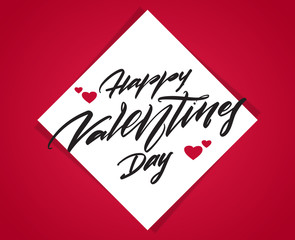 Hand drawn modern brush calligraphic lettering of Happy Valentines Day on white sticker background.