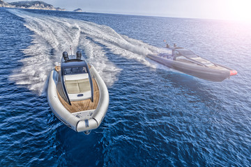 two Motor boat in navigation