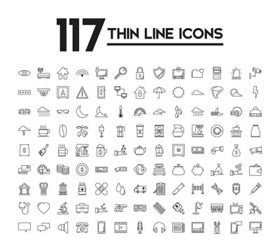 Set of 120 icons with different themes, vector illustration
