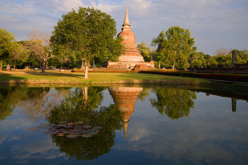 A sunny evening in the historic park of Sukhothai. Thailand