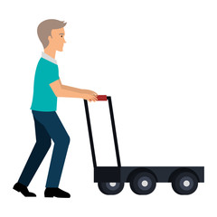 delivery worker with cart avatar character vector illustration design