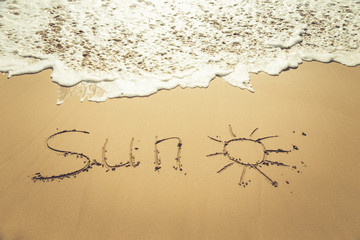 The inscription on the sand. Inscription on the bank of the ocean