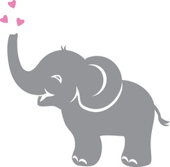 Funny baby elephant with hearts