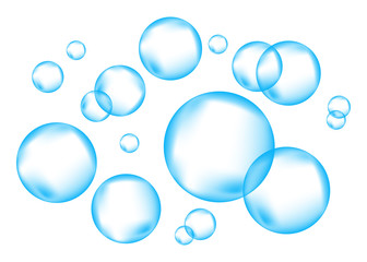  Blue fizzing air bubbles on transparent  background.