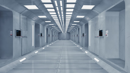 3D render. Futuristic corridor interior architecture