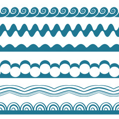 set of blue seamless waves
