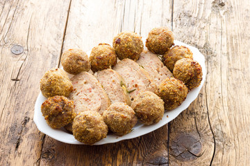 Fried meat meatballs in oil