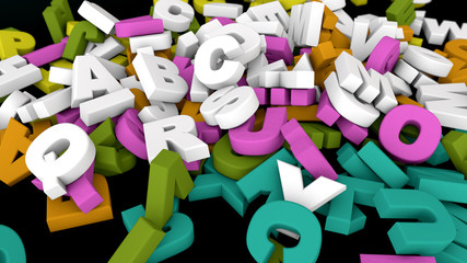 3d render Colorful letters falling to the ground