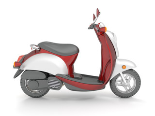 3d illustration of a red white with a black scooter isolated on a white background.