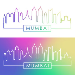 Mumbai skyline. Colorful linear style. Editable vector file.