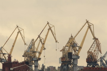Fototapeta na wymiar high cranes in cargo port