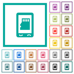 Mobile memory card flat color icons with quadrant frames