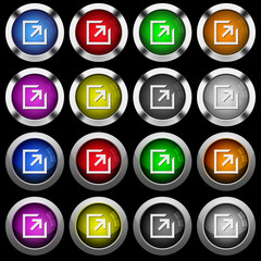 Export with inner arrow white icons in round glossy buttons on black background