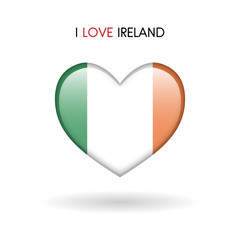 Love Ireland symbol. Flag Heart Glossy icon on a white background