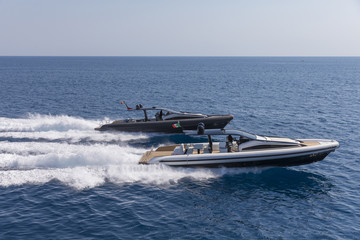 two motor boat in navigation, ribs inflatable