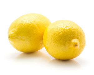 Two lemons isolated on white background yellow ripe.