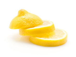 Three lemon ring slices isolated on white background.