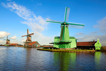 Unique old, authentic, real working windmills in the suburbs of Amsterdam, the Netherlands.