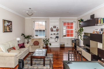 Integral view of a nice living room with several pieces of furniture and many details
