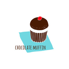  Chocolate muffin, cake, cupcake. Hand drawn Vector Illustration.